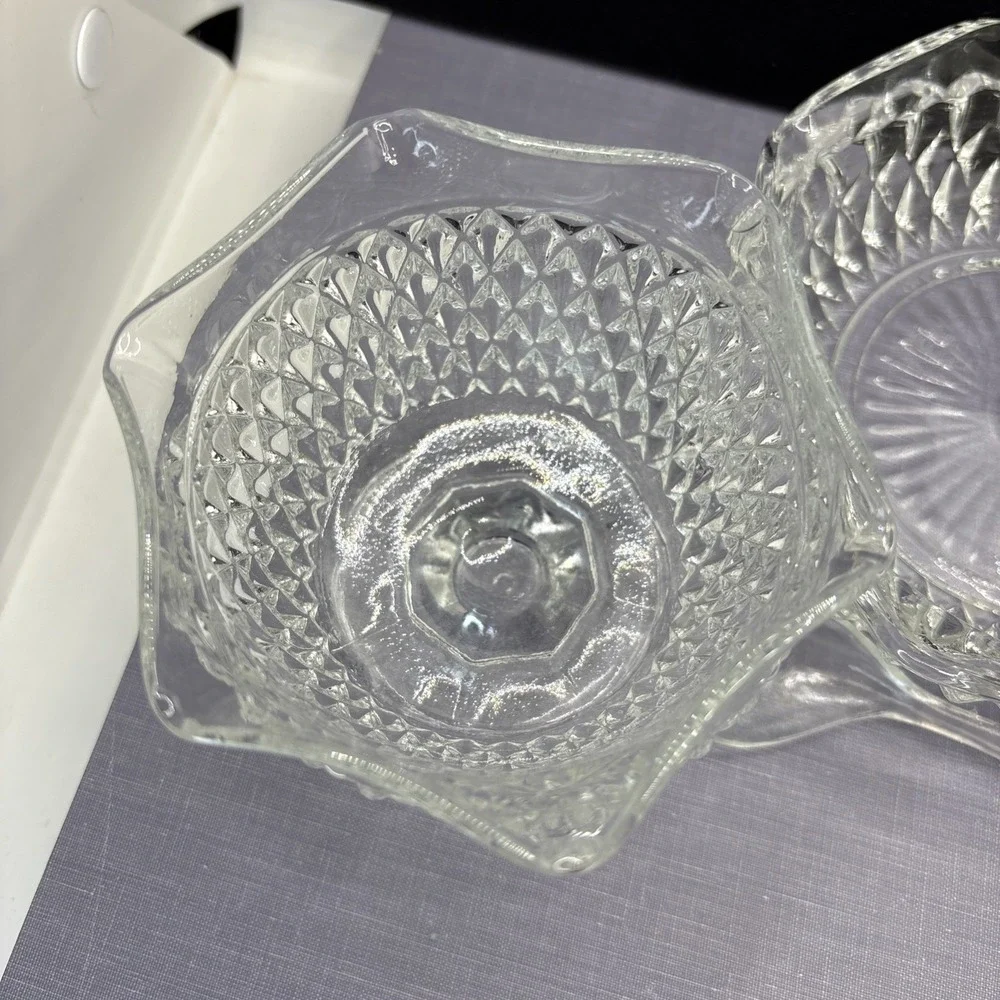 VINTAGE INDIANA GLASS‎ DIAMOND POINT 3 PC MAYO SAUCE SET IN THE BOX